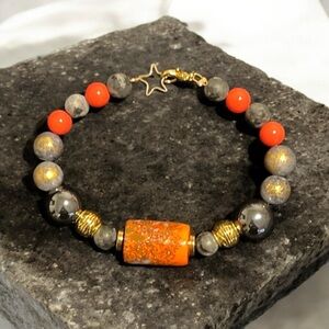 Semi Precious Labradorite and Hematite Hand Crafted Bracelet